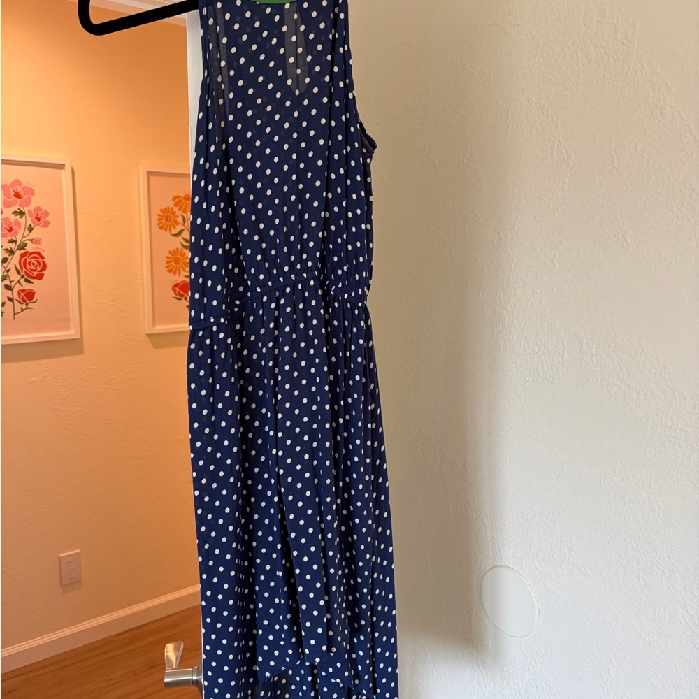 Anthropologie Navy Blue Polka Dot High-Low Dress